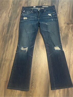 AG Adriano Goldschmied Angel Boot Cut Jeans Women 28R Dark Wash Distressed